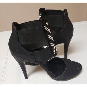 Michael Antonio Black Stilett Open Toe Cutout Padded Beaded Accent Shoe 7.5 PO G